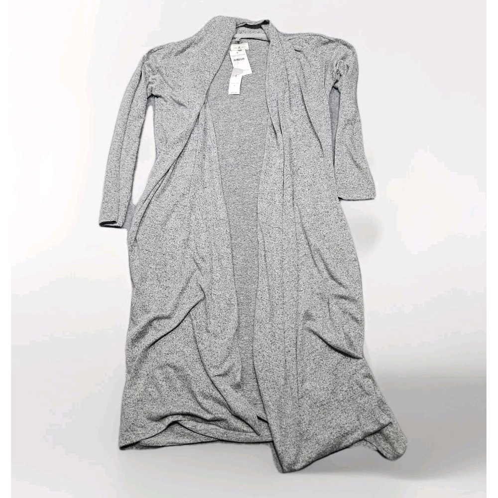 NWT Lou & Grey Gray Open Front Long Sleeve Cardigan Duster Pockets Size S
